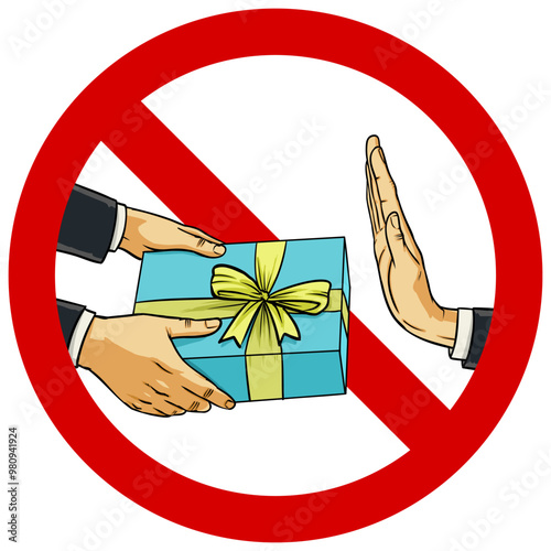 A hand refusing a gift box as a bribery