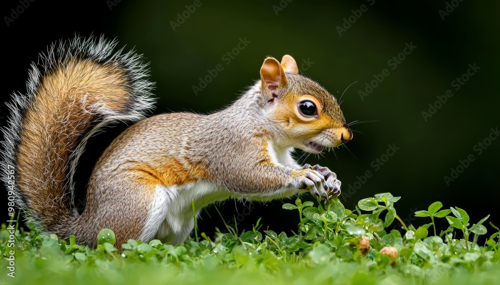 A close-up of a squirrel nibbling on a patch of fresh green grass, focusing on its tiny paws and the vibrant green surroundings. A close-up of a squirrel nibbling on a patch of fresh green grass, focusing on its tiny paws and the vibrant green surroundings.