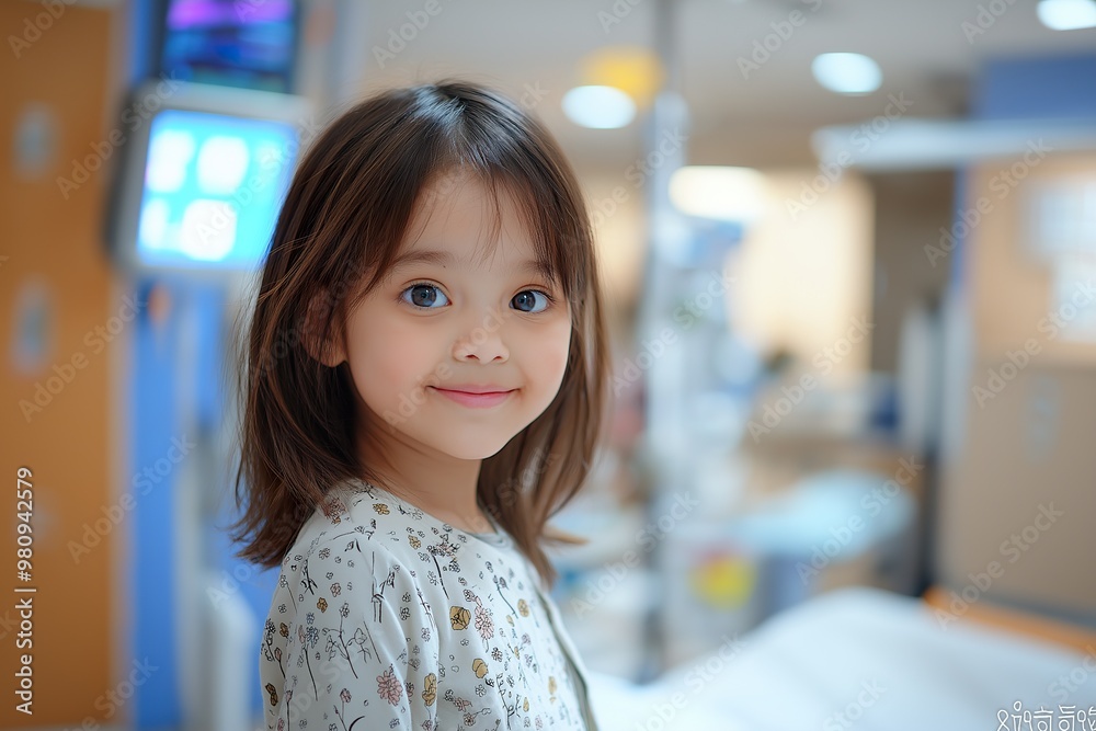 A cheerful child smiles in a hospital room, showcasing resilience during a challenging time of recovery A cheerful child smiles in a hospital room, showcasing resilience during a challenging time of recovery
