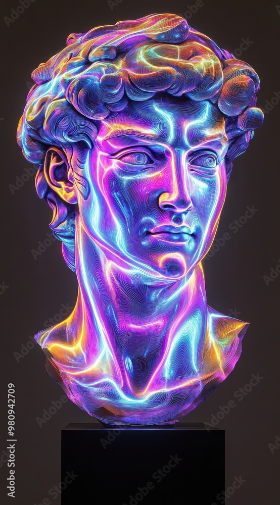 Colorful Neon Bust of a Classical Sculpture Colorful Neon Bust of a Classical Sculpture