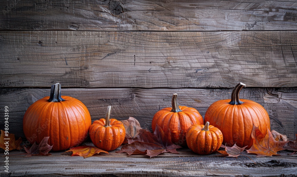 Festive autumn decor with pumpkins, pinecones, and fall leaves on rustic wood, perfect for seasonal celebrations. Free copy space for text. Festive autumn decor with pumpkins, pinecones, and fall leaves on rustic wood, perfect for seasonal celebrations. Free copy space for text.