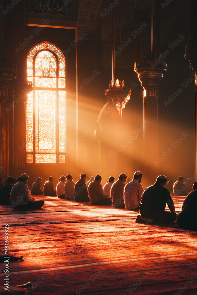 Obraz premium Group of people pray at mosque
