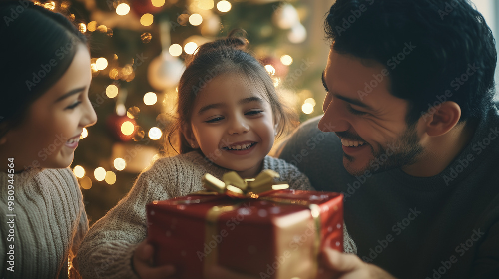 happy latino family celebrate new year with gifts at home