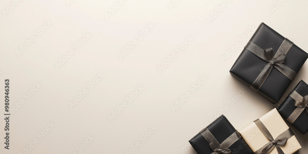 Obraz premium Black Friday sale banner with gifts. Light background with black gifts