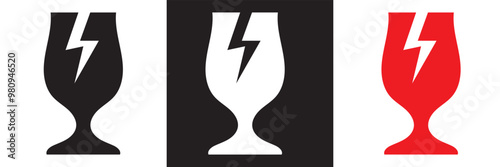 sticker fragile  red white and black  fragile warning label with broken glass symbol, this side up sign, keep dry and avoid liquid sign. vector illustration. EPS 10