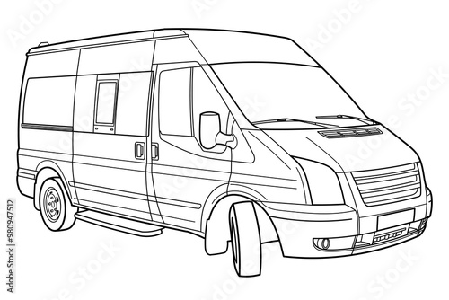 Van vector outline template for car branding and advertising. Light commercial van. Delivery truck template. Blank commercial truck. Rear side view.