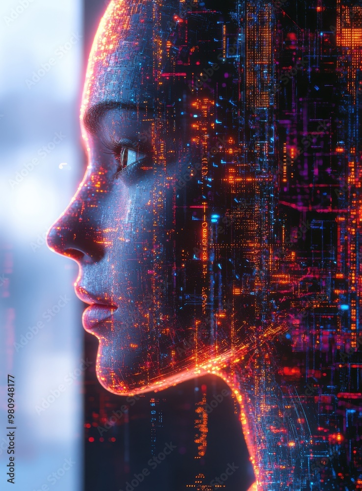 Futuristic Profile with Digital Abstraction and Glow Futuristic Profile with Digital Abstraction and Glow
