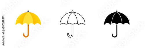 Yellow umbrella icon set. Yellow umbrella isolated on white background. Umbrella in cartoon style