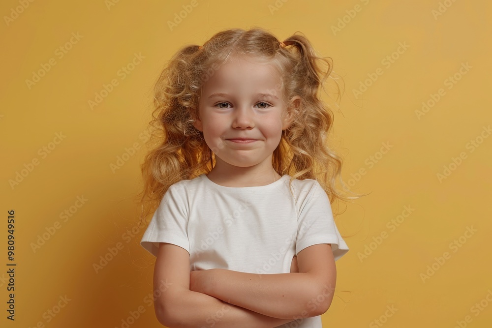 Confident Smiling Child with Curly Hair in Daylight Confident Smiling Child with Curly Hair in Daylight
