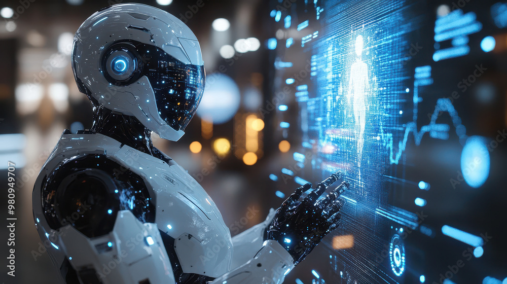 Artificial intelligence robot big data network technology background abstract digital art illustration