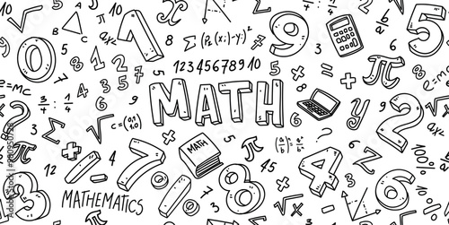 Maths doodle line set school Illustration. Hand Drawn Vector Clip Art. background Banner Set Logos