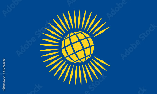 Flag of the Commonwealth of Nations, gold globe, surrounded by 34 sunrays, on a blue field