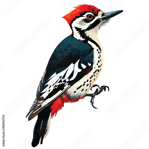 Vector illustration of a red-crested woodpecker