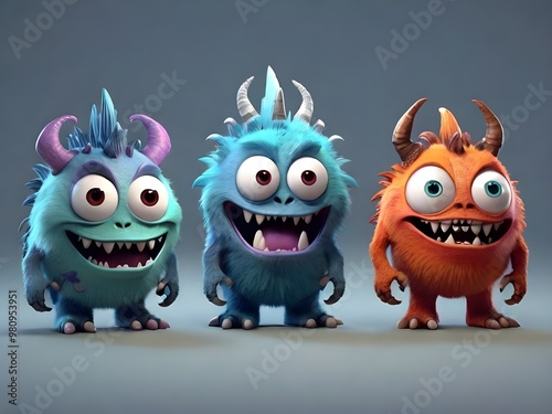 Set of 3d animation of monster characters