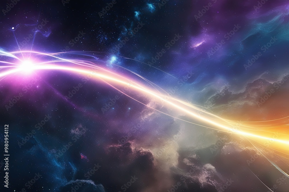 Obraz premium Stunning Cosmic Overlay with Electric Indigo Sunlight Effects and Stellar Light Leaks