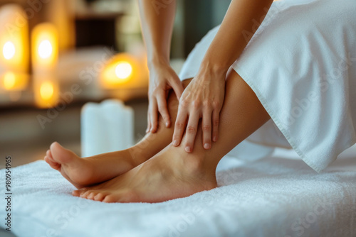 Wallpaper Mural Relaxing foot massage at a tranquil spa with soft candlelight in the background during a soothing wellness session Torontodigital.ca