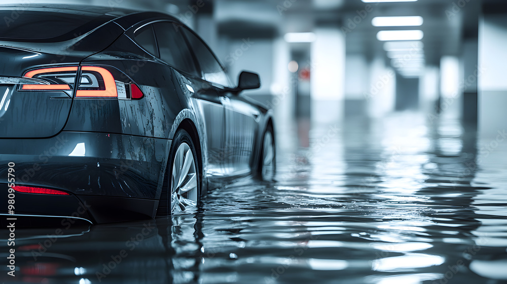EV car damaged due to flooding EV car damaged due to flooding