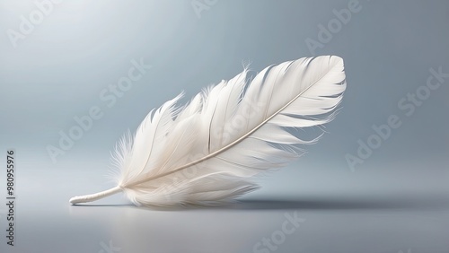 Delicate white feather floating on a transparent background, highlighting its soft texture and airy form in a minimalist style.