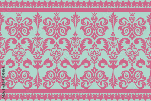 Floral damask fabric patterns for Cross Stitch, carpets and cloth with pink and scandal color