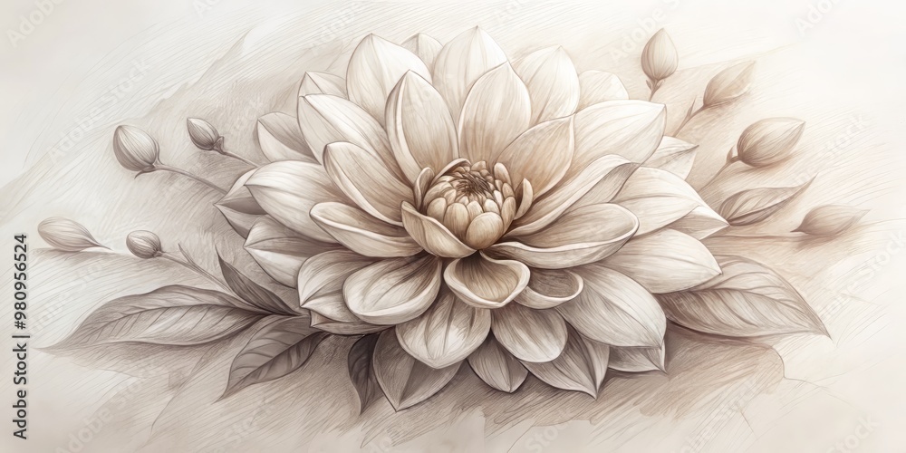 Obraz premium Intricate pencil sketch of a blooming flower with delicate petals and soft shading