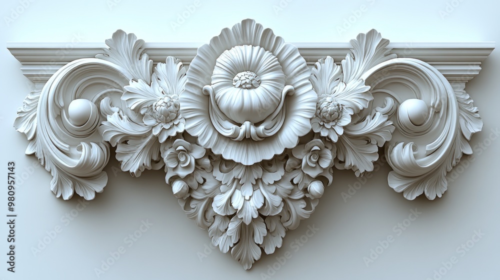 Ornate architectural relief featuring floral and decorative elements.