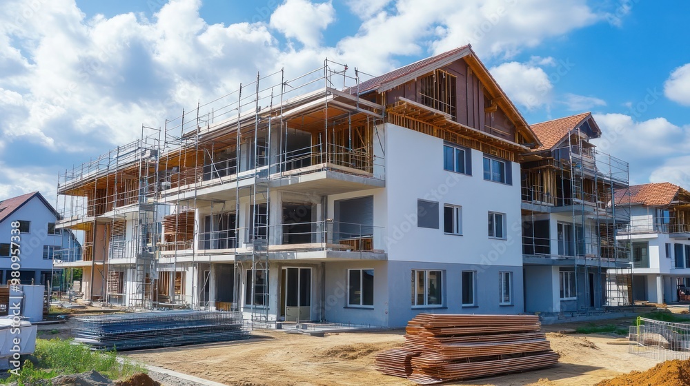 Obraz premium Construction of a Modern Apartment Building