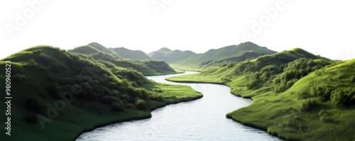 Panel kuchenny z motywem Transparent PNG image of river valley with meandering river and rolling hills