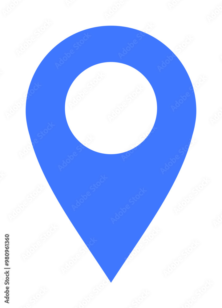 Blue location pin with a white circle in the center on a plain background. Ideal for maps, navigation, GPS, travel apps, and location services. Simple, minimalist, vector style. Blue location pin with a white circle in the center on a plain background. Ideal for maps, navigation, GPS, travel apps, and location services. Simple, minimalist, vector style.