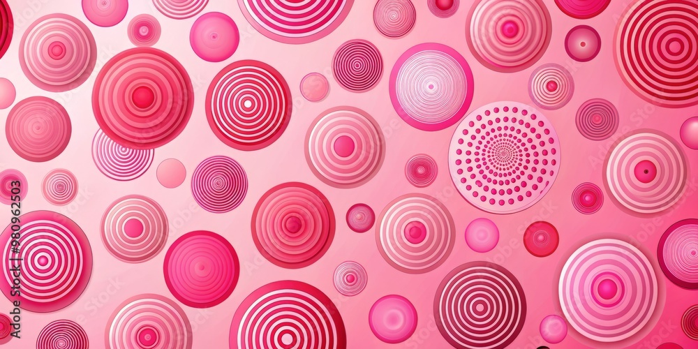 Pink circles of diverse sizes meander across a pale pink background, creating a lively, optimistic pattern that invites Pink circles of diverse sizes meander across a pale pink background, creating a lively, optimistic pattern that invites
