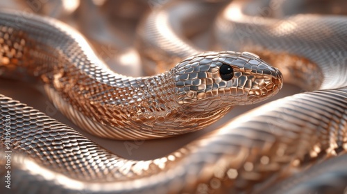 background of golden snake body wrapped in rings, high detail photo