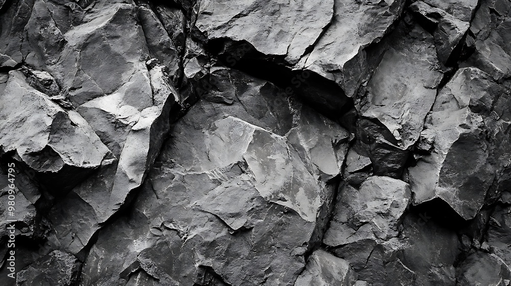 A close-up view of textured rock surfaces in monochrome. A close-up view of textured rock surfaces in monochrome.