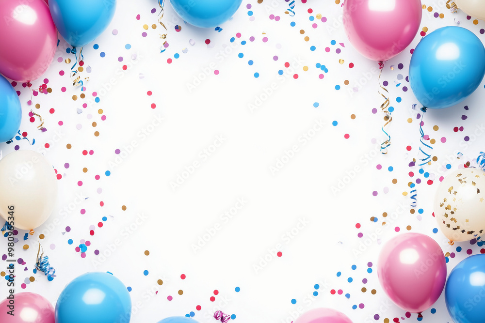 Balloons and confetti in bold vibrant colors with confetti empty space for text Balloons and confetti in bold vibrant colors with confetti empty space for text