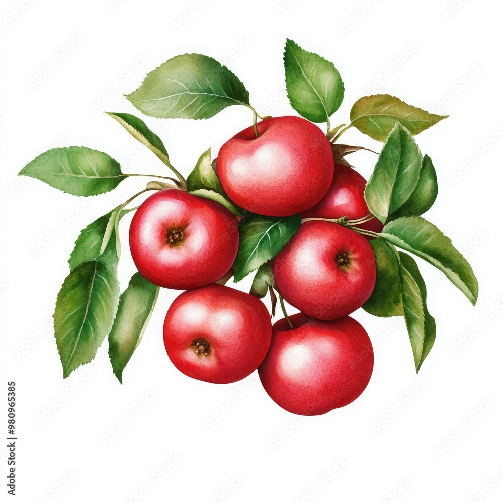 A vibrant bunch of red apples with lush green leaves, perfect for showcasing fresh produce and healthy eating. A vibrant bunch of red apples with lush green leaves, perfect for showcasing fresh produce and healthy eating.