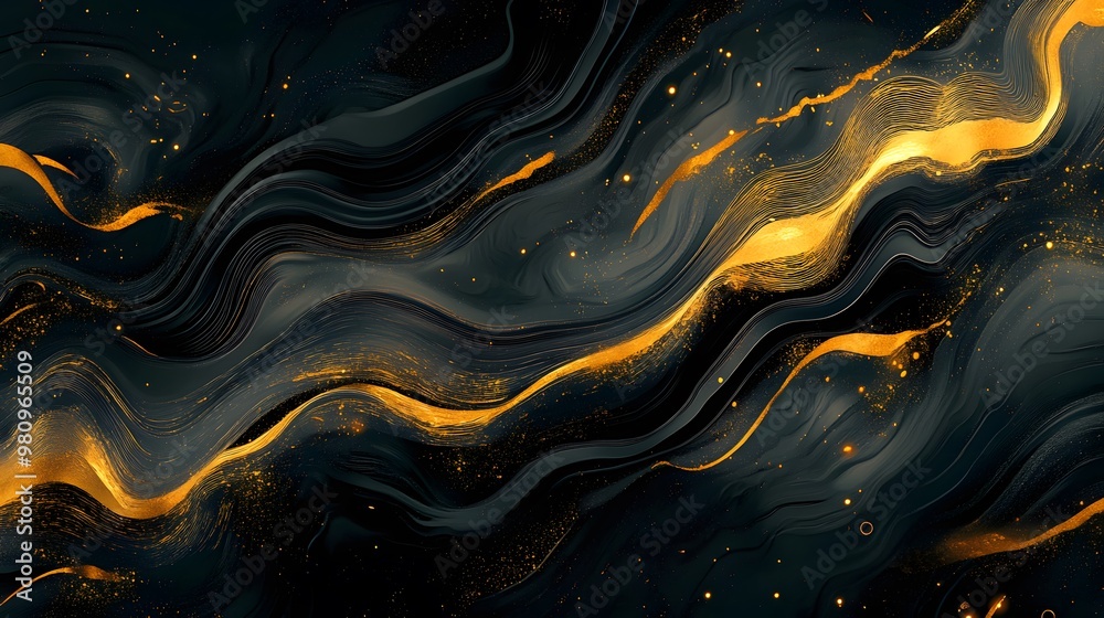 Abstract nature-inspired illustration with flowing golden lines and dark tones, hyper-real, sharp, high-quality, and elegant Abstract nature-inspired illustration with flowing golden lines and dark tones, hyper-real, sharp, high-quality, and elegant