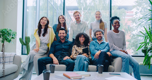 Slika na platnu Camera moving closer to multi-ethnic group of friends