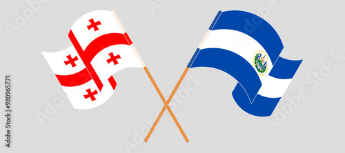 Crossed and waving flags of Georgia and Republic of El Salvador. Vector illustration