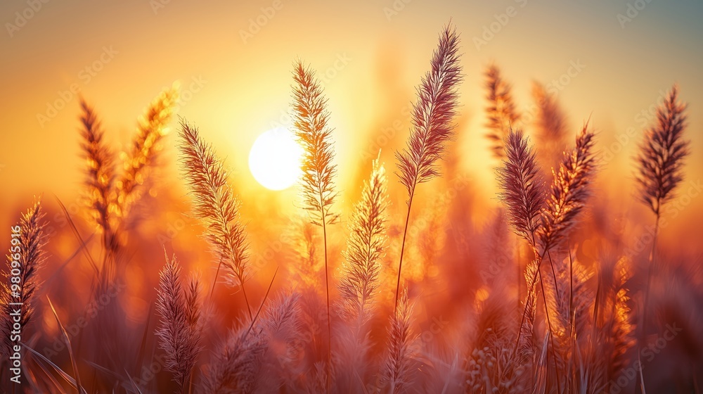 Sunlit Reeds at Dawn in Warm Glow Sunlit Reeds at Dawn in Warm Glow