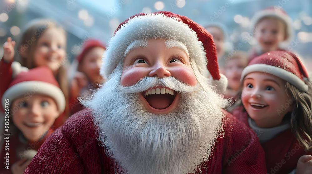 3D Santa Sharing Joy with Children: Capture a Heartwarming Moment of Santa Laughing with Kids at a Festive Event on an Isolated White Background 3D Santa Sharing Joy with Children: Capture a Heartwarming Moment of Santa Laughing with Kids at a Festive Event on an Isolated White Background