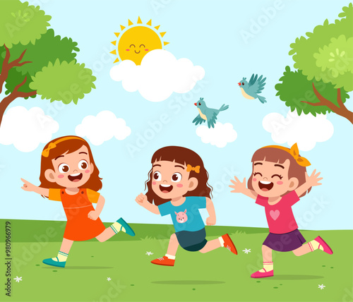 little kid playing with friend on park