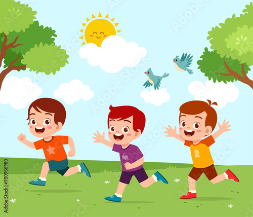 little kid playing with friend on park