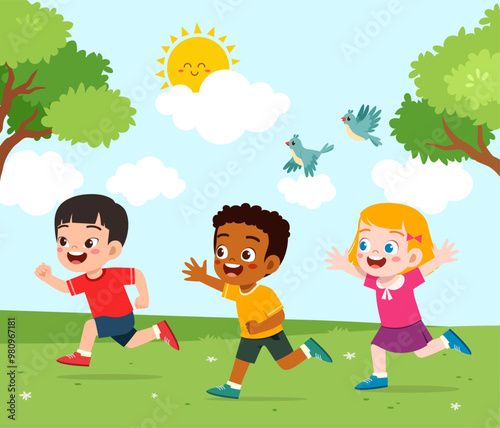 little kid playing with friend on park