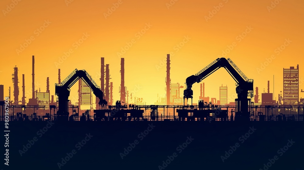 Sunset Silhouette of Industrial Machinery and Structures Sunset Silhouette of Industrial Machinery and Structures