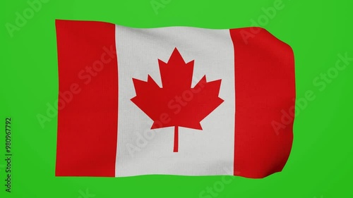 national flag of Canada with a red maple leaf flutters in the wind against a green screen or chroma key. freedom and independence concept. 3d with fabric texture. Canada national flag Premium quality. photo