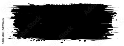 Black Grunge Brush Stroke Banner Gritty Design Vector Text Box Frame Transparent PNG