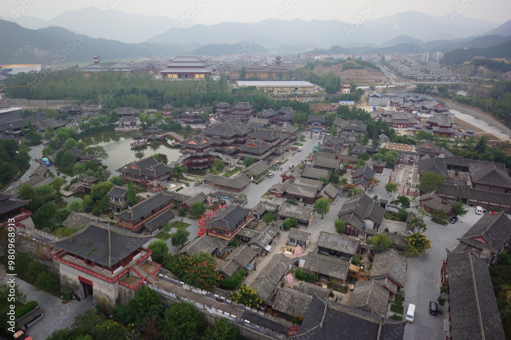 Ancient Chinese city. High alngle areial view. Ancient Chinese city. High alngle areial view.