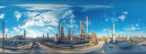 oil production and refined products in petrochemical industry, oil refinery plant panoramic view