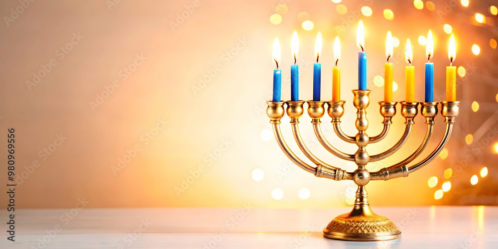 Vibrant Glowing Menorah with Candles | Abstract Digital Art for Hanukkah Celebrations | Spiritual and Festive Atmosphere Vibrant Glowing Menorah with Candles | Abstract Digital Art for Hanukkah Celebrations | Spiritual and Festive Atmosphere