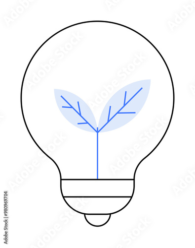 Light bulb with plant sprout inside. Ideal for innovation, sustainability, green energy, eco-friendly solutions, and environmental consciousness. Minimalist style, clean graphic.