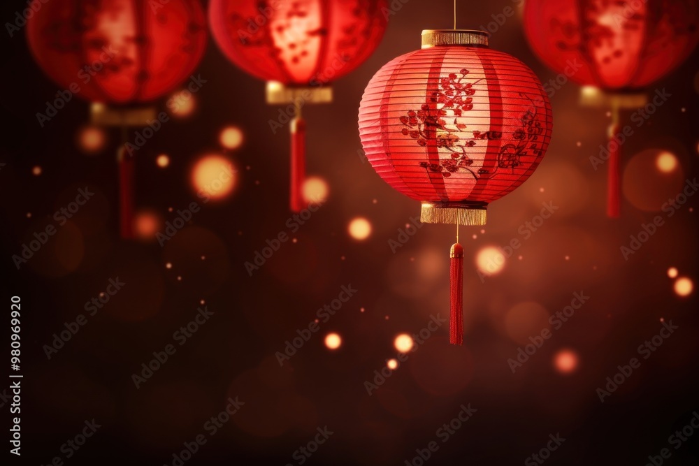Fototapeta premium Chinese New Year style of lantern festival night red.