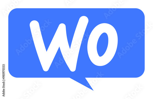 Blue speech bubble featuring bold white Wo text, closely resembling the WoCommerce logo. Ideal for e-commerce, online stores, branding, logos, digital marketing, graphic design projects.